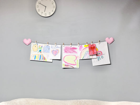 Look What I Made Sign with wooden clothespins and hearts, Personalized Kids Artwork Display