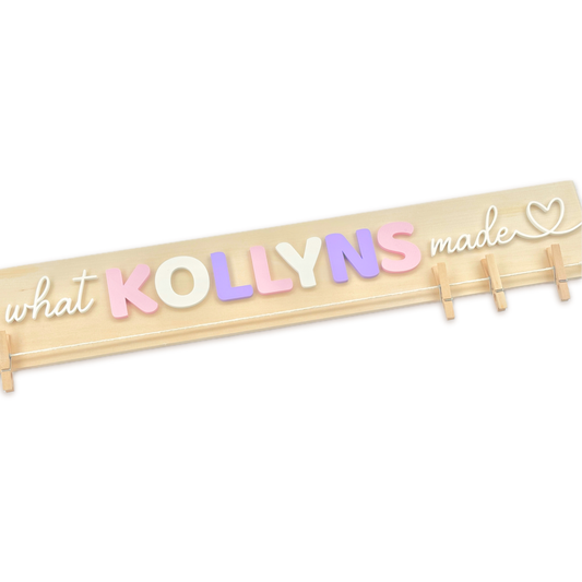 Look what I made sign with clothespins