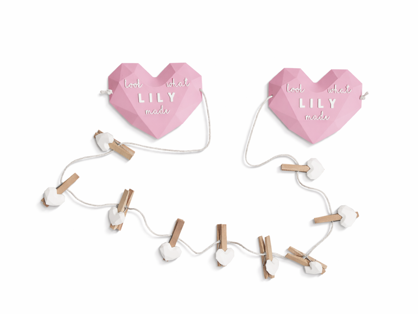 Personalized double heart artwork display with clips