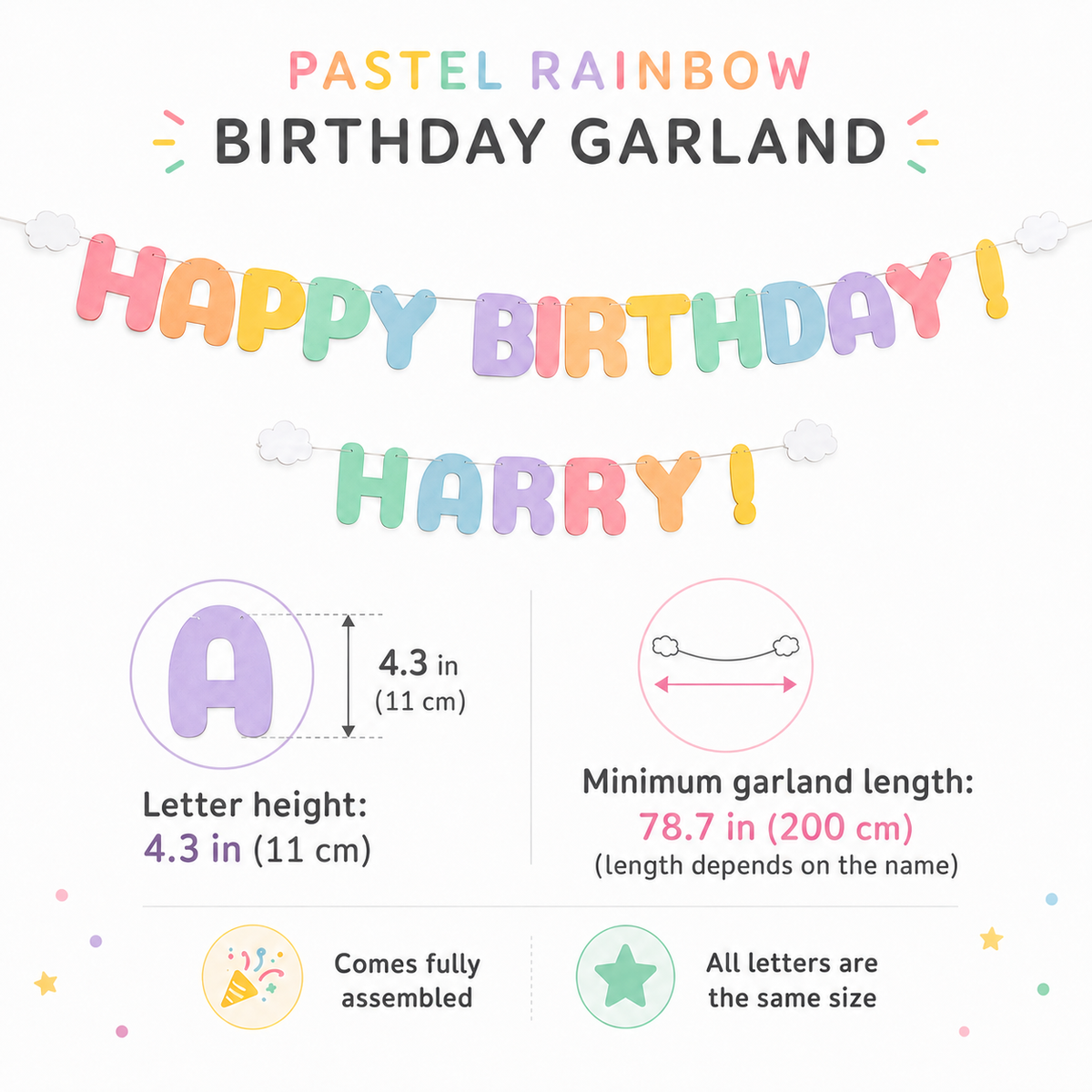 Personalized Birthday Banner with Name | Rainbow Party Garland for Kids