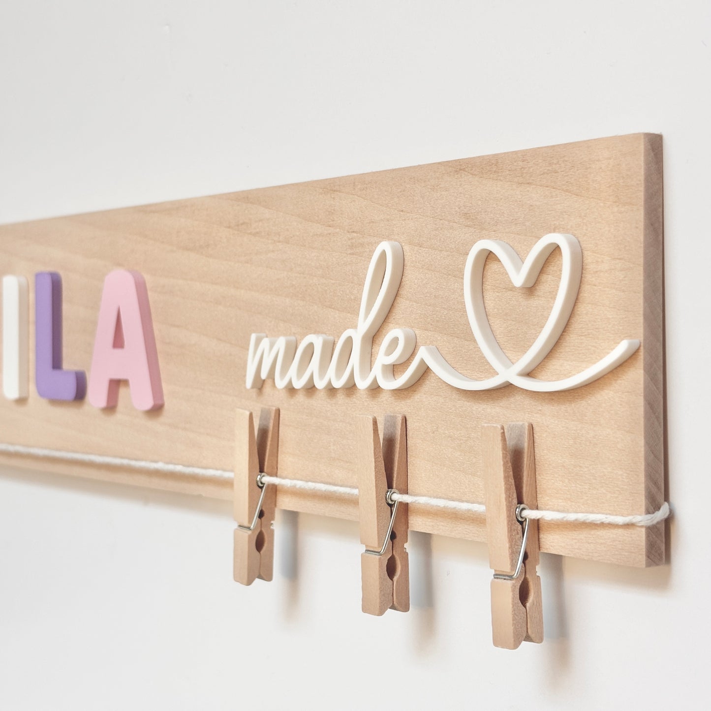 Personalized kids artwork display with clips, Custom name sign