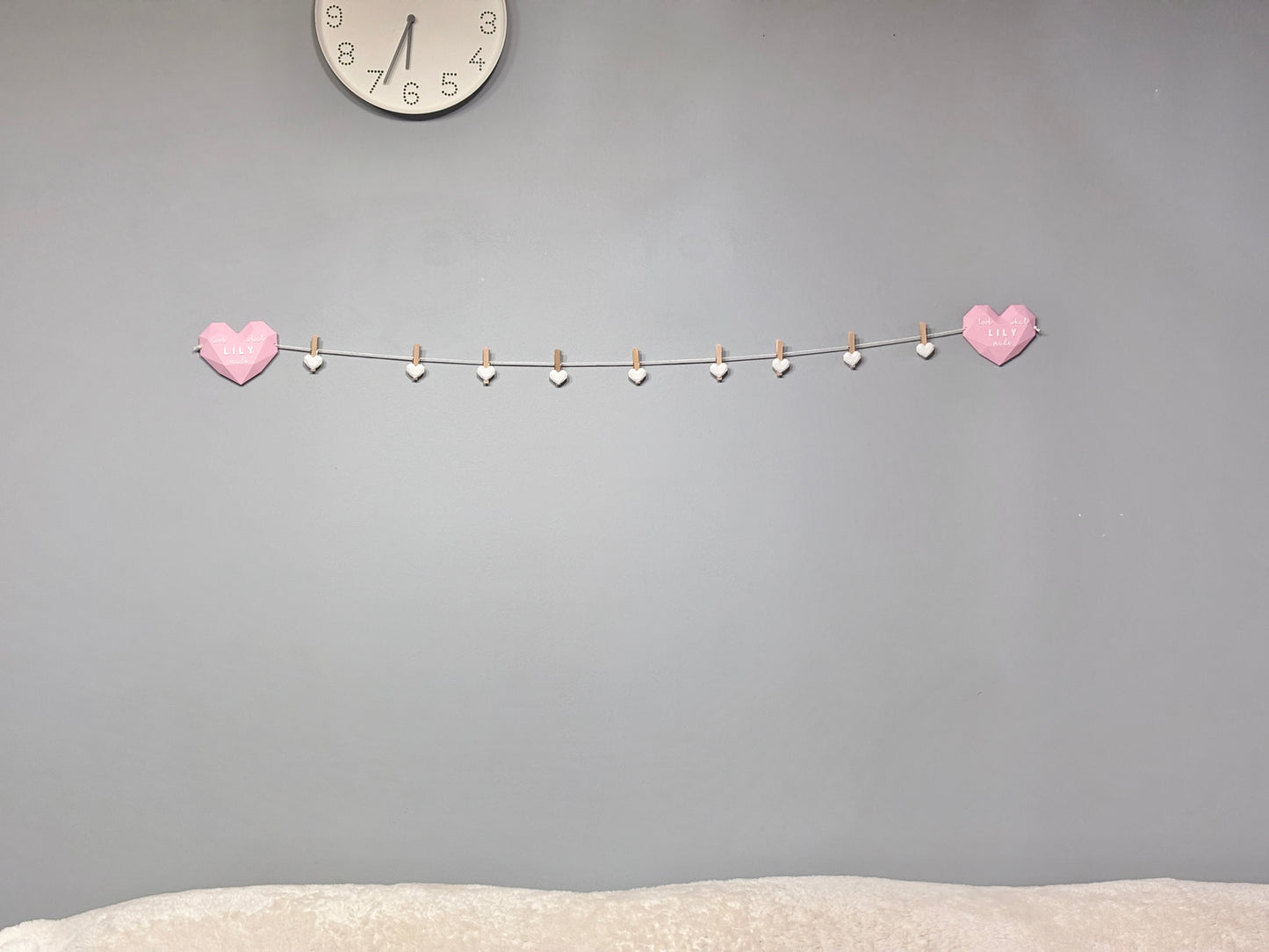 Personalized double heart artwork display with clips
