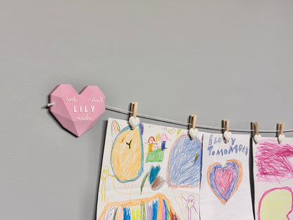 Personalized double heart artwork display with clips