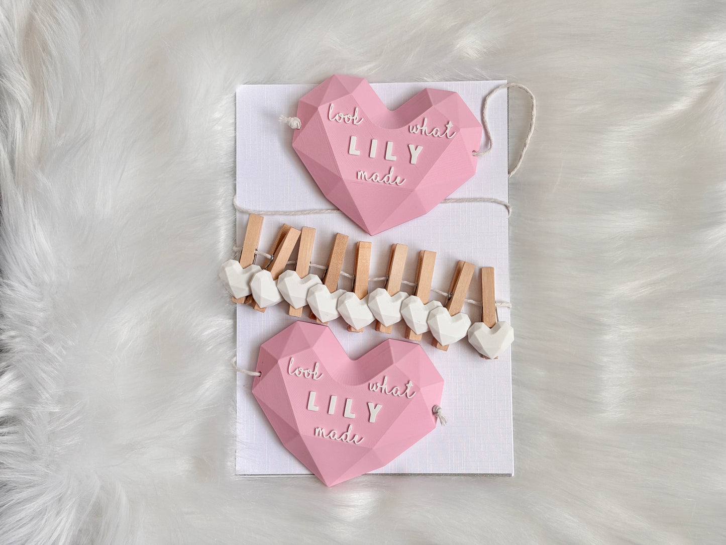 Personalized double heart artwork display with clips