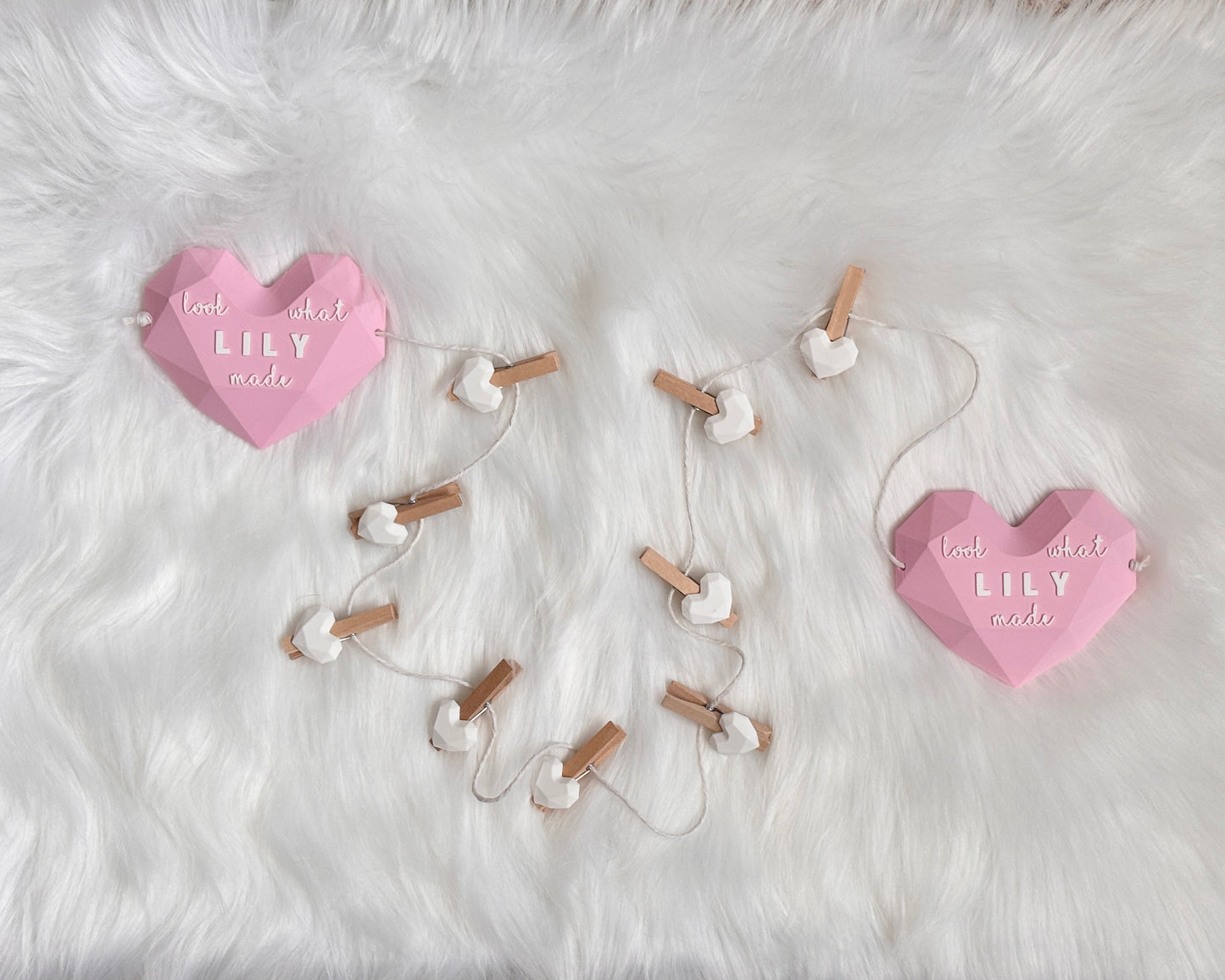 Personalized double heart artwork display with clips