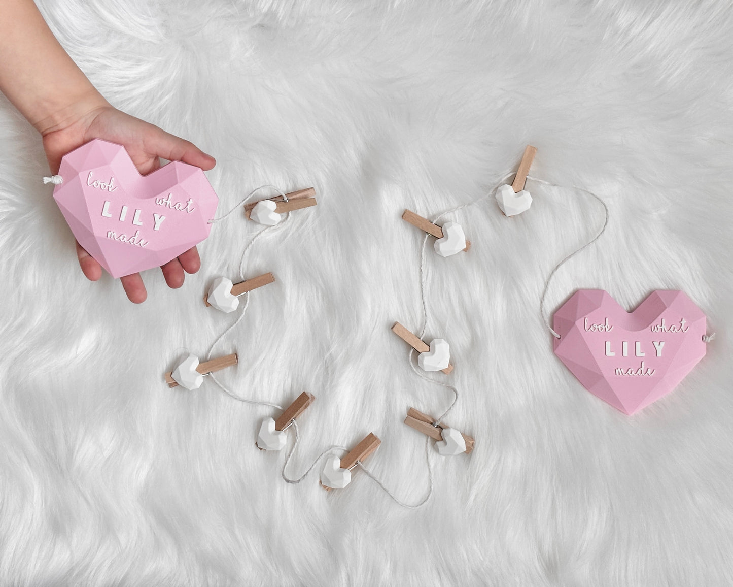 Personalized double heart artwork display with clips