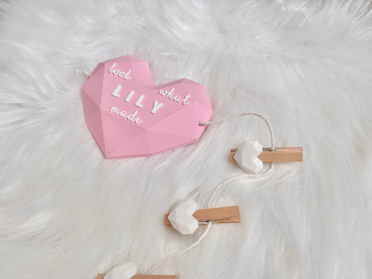 Personalized double heart artwork display with clips
