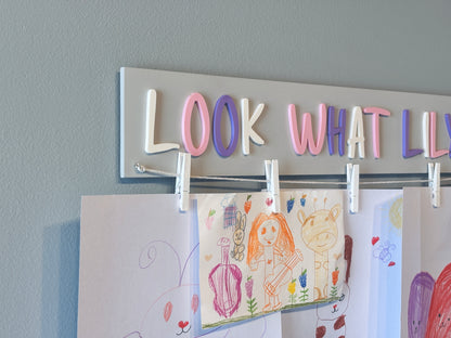 Personalized "Look what I made" sign with clips, Custom name artwork display