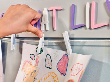Personalized "Look what I made" sign with clips, Custom name artwork display