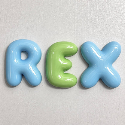 Personalized boys name sign with glossy blue and green 3D bubble letters for kids room wall decor
by The Homenko Studio, Calgary, Canada