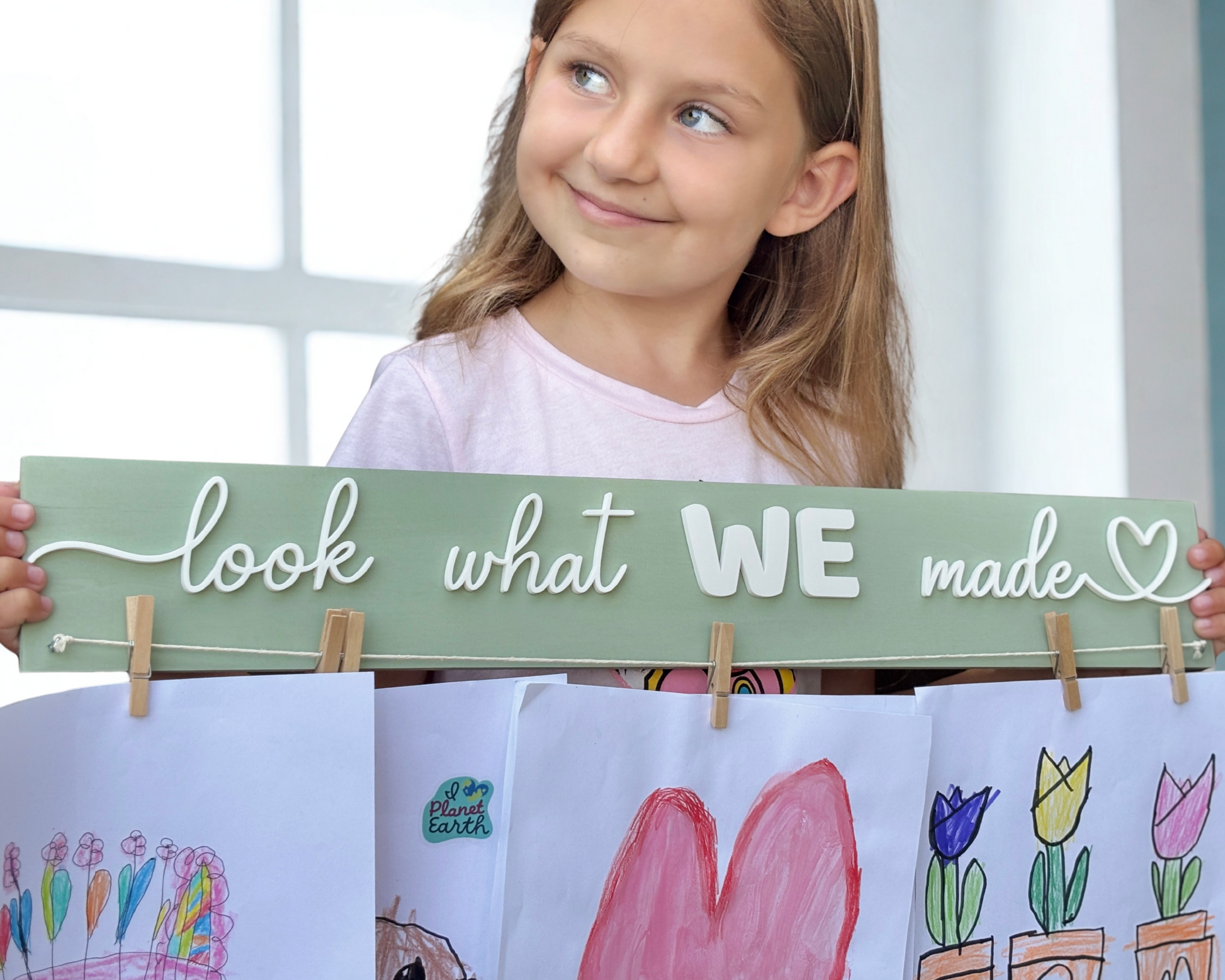 Look what I made sign with clothespins